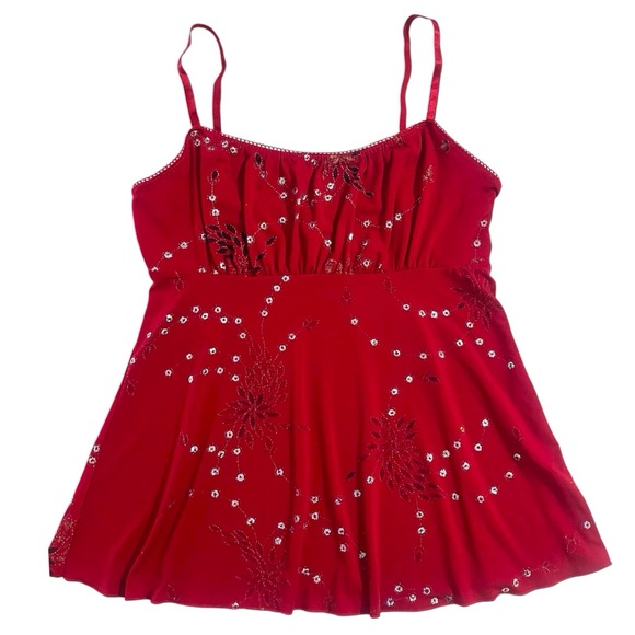 90s Y2K Red Milkmaid Cami Tank Top - Picture 1 of 5